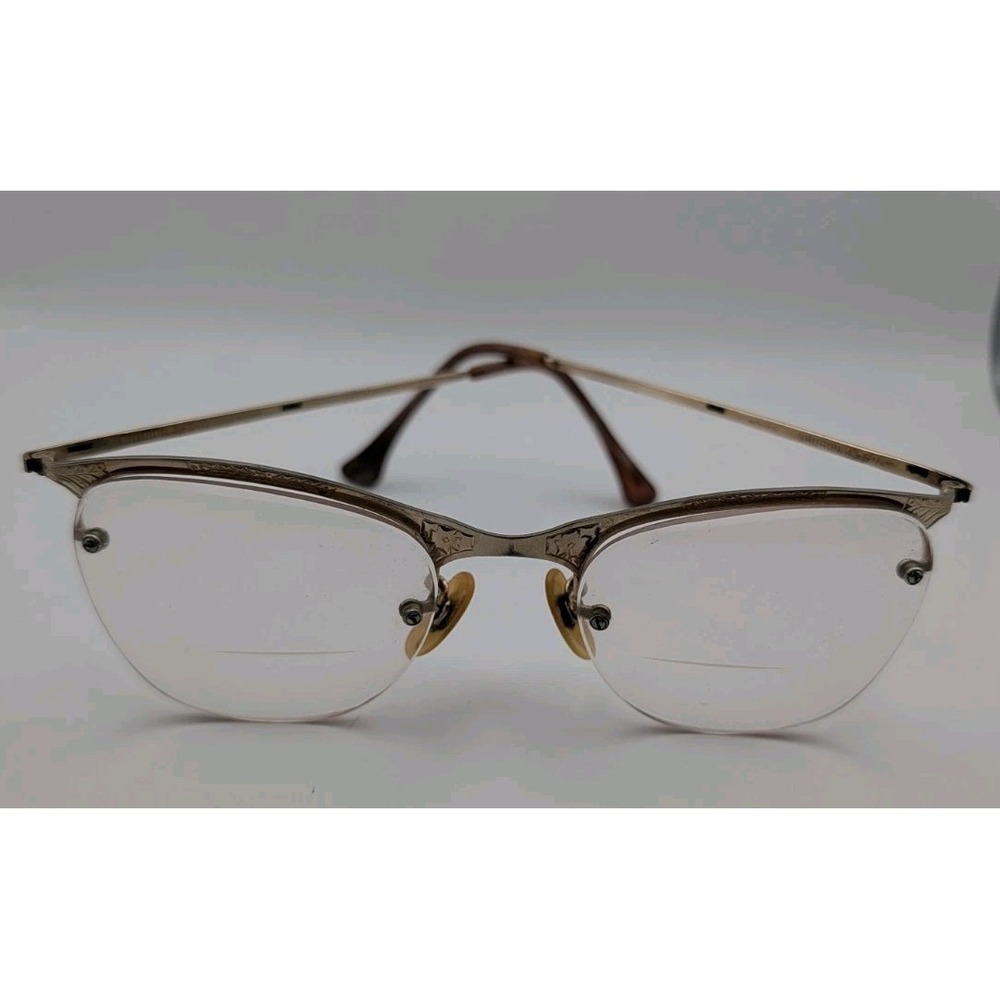 Vintage Shuron 1/10 12K GF Rimless Eyeglasses Frames Floral Engraved 4-5 1/4 50s